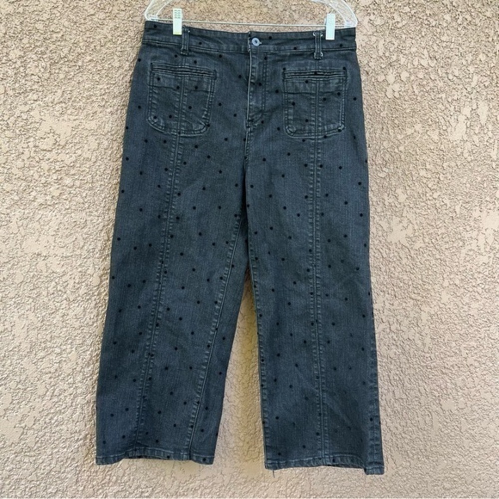 Anthropologie Pilcro Wide Leg Polka‎ Dot Cropped Black Jeans Size 31